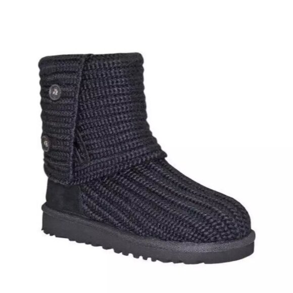 Kids Ugg Classic Cardy Knit Button Up Boots Tall Black Size 3 - Picture 1 of 6